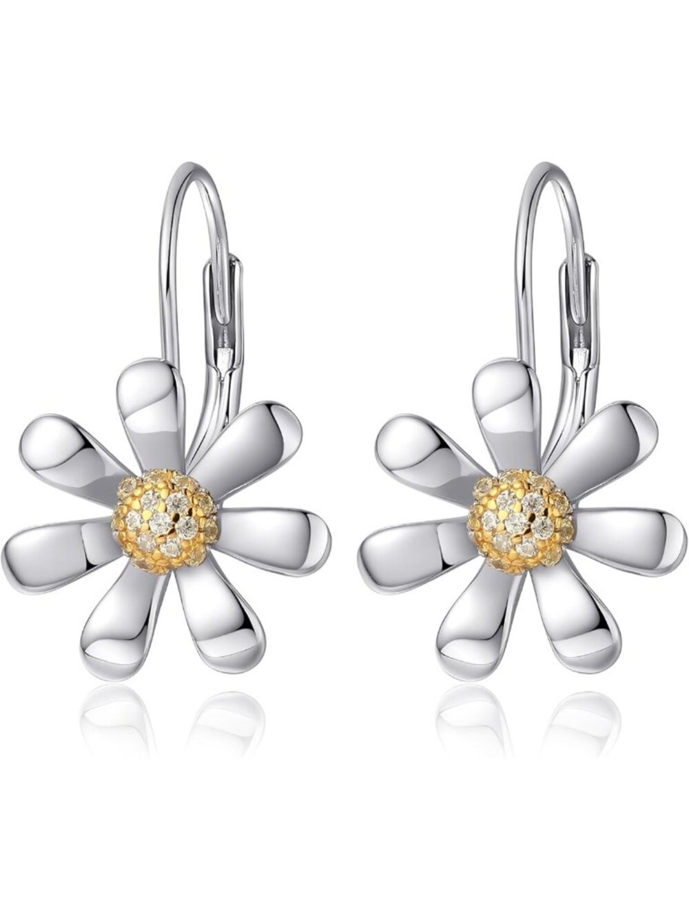 Daisy Flower 925 Sterling Silver Leverback Earrings for Women - Cute & Elegant